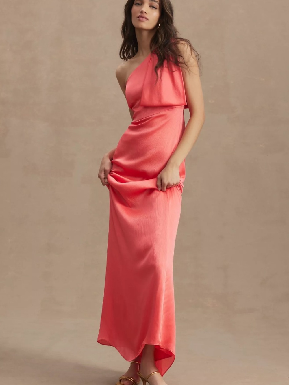 Sachin & Babi Chelsea One-Shoulder Georgette Bias Gown New Coral Color Size 6